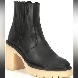 Free People James Chelsea Black Leather Heeled Boots Sz 38 Spain NEW 7.5